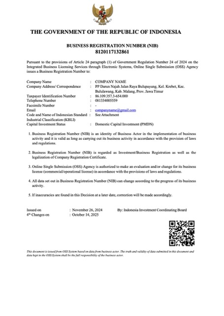 Indonesia business registration number Word and PDF template